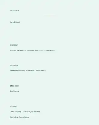 Tropical Destination Wedding — Details Card — Parties & Celebrations invite-events template