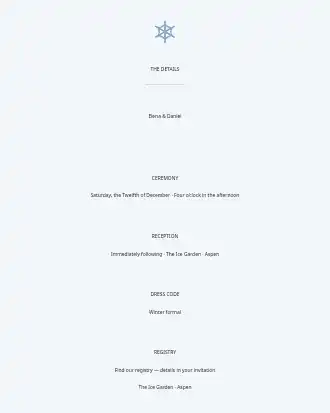 Winter Wonderland Wedding — Details Card — Parties & Celebrations invite-events template