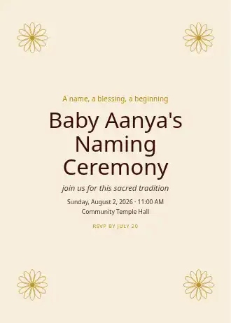 Baby Aanya's Naming Ceremony — Baby & Family invitation template