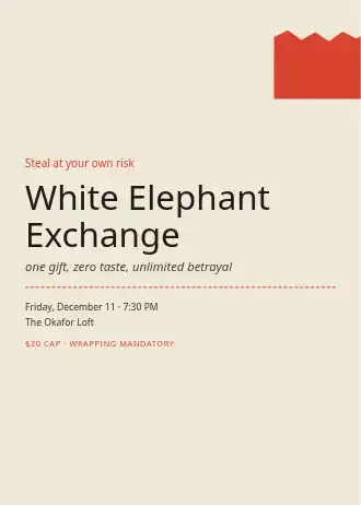 White Elephant Exchange — Holiday invitation template