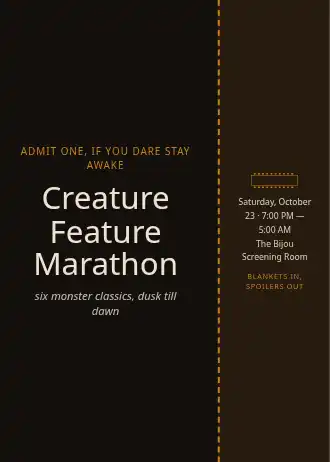 Creature Feature Marathon — Holiday invitation template