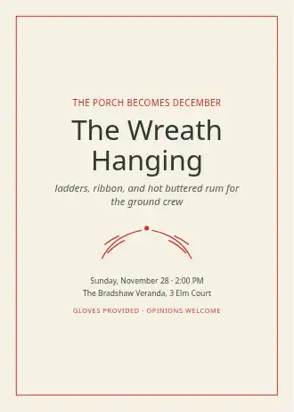 The Wreath Hanging — Holiday invitation template