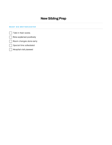 New Sibling Prep — New Baby checklist template