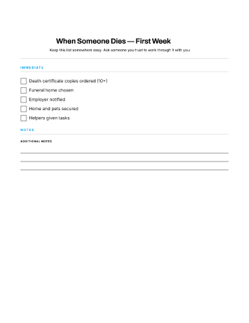 When Someone Dies — First Week — Loss & Bereavement template