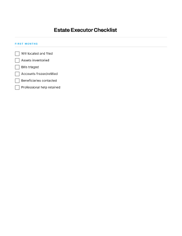 Estate Executor Checklist — Loss & Bereavement checklist template