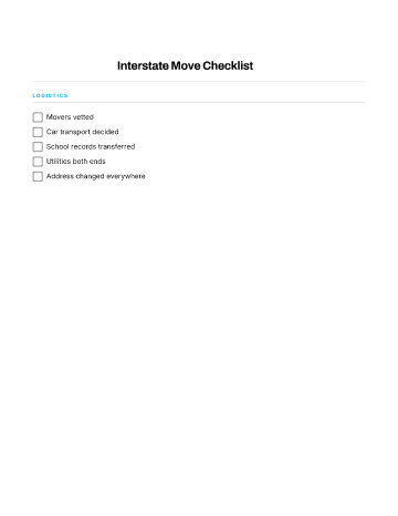 Interstate Move Checklist — Relocation template