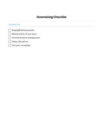 Downsizing Checklist — Relocation template