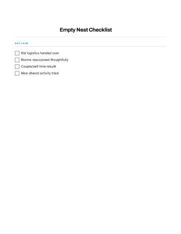 Empty Nest Checklist — Retirement Transition template