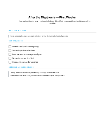 After the Diagnosis — First Weeks — Health Events checklist template