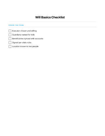 Will Basics Checklist — End-of-Life Planning template