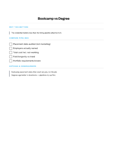 Bootcamp vs Degree — Education checklist template