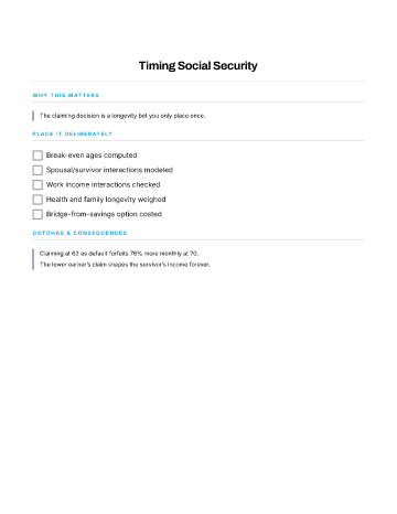 Timing Social Security — Money checklist template