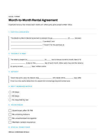 Month-to-Month Rental Agreement — Leases & Rentals template