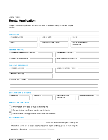 Rental Application — Leases & Rentals template