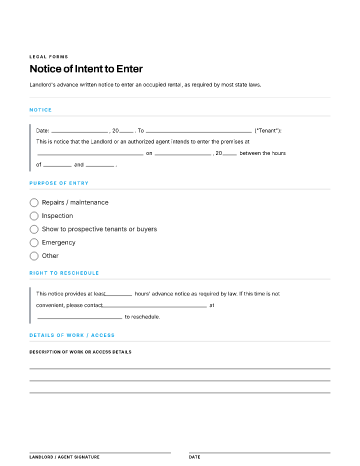 Notice of Intent to Enter — Landlord & Tenant Notices template
