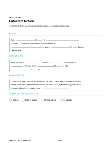 Late Rent Notice — Landlord & Tenant Notices template