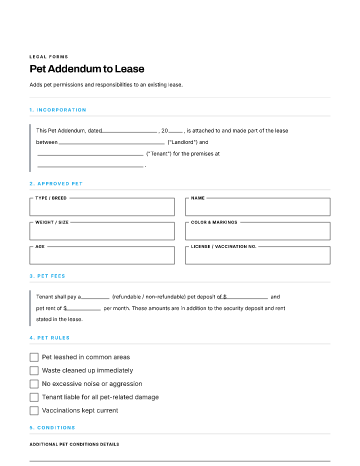 Pet Addendum — Leases & Rentals form template