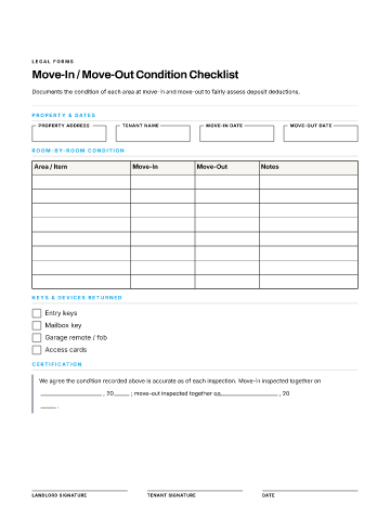 Move-In / Move-Out Condition Checklist — Property & Homeownership template