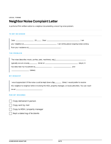 Neighbor Noise Complaint Letter — Property & Homeownership template