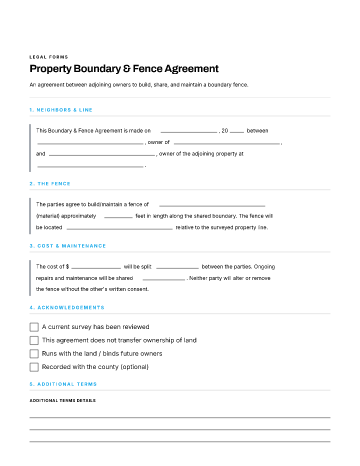 Property Boundary & Fence Agreement — Property & Homeownership template