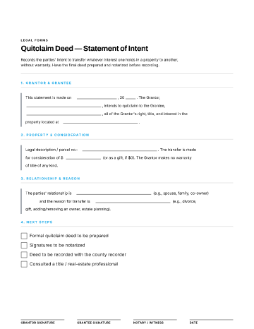 Quitclaim Deed — Statement of Intent — Property & Homeownership template