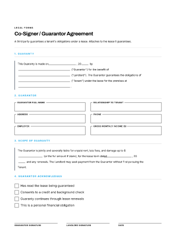 Co-Signer / Guarantor Agreement — Lending & Debt template