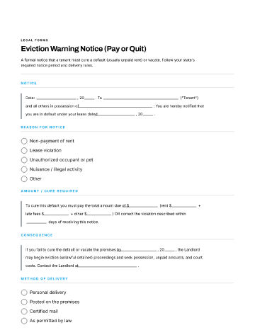 Eviction Warning Notice (Pay or Quit) — Landlord & Tenant Notices template