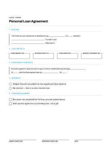 Personal Loan Agreement — Lending & Debt template