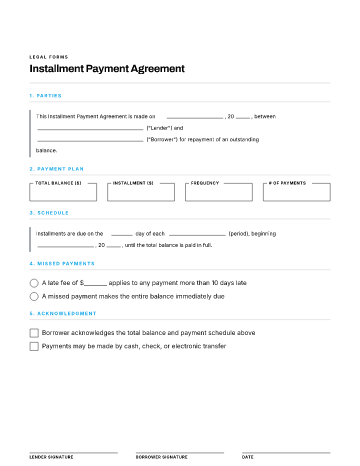 Installment Payment Agreement — Lending & Debt template