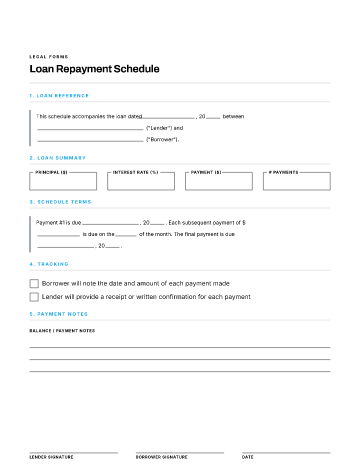Loan Repayment Schedule — Lending & Debt template