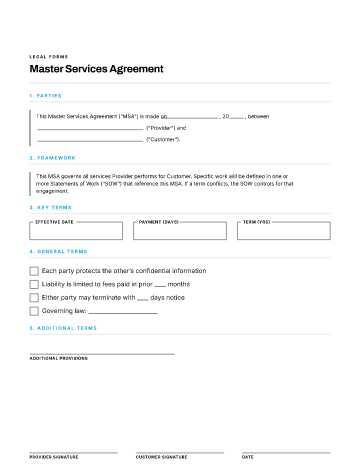 Master Services Agreement — Business Agreements template