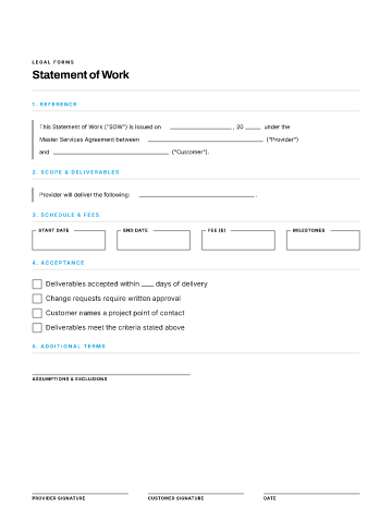 Statement of Work — Business Agreements form template
