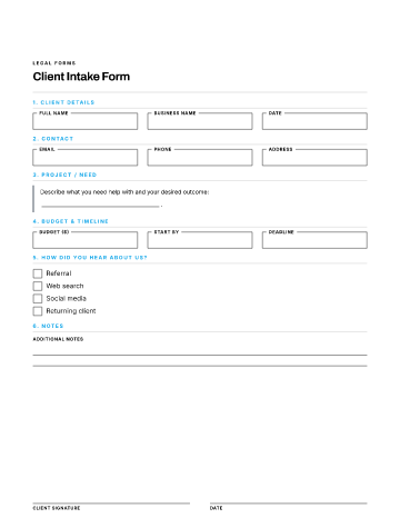 Client Intake Form — Business Operations & Sales template