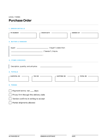Purchase Order — Business Operations & Sales form template