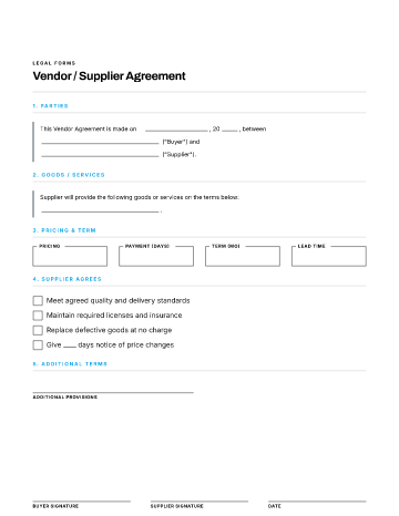 Vendor / Supplier Agreement — Business Agreements template