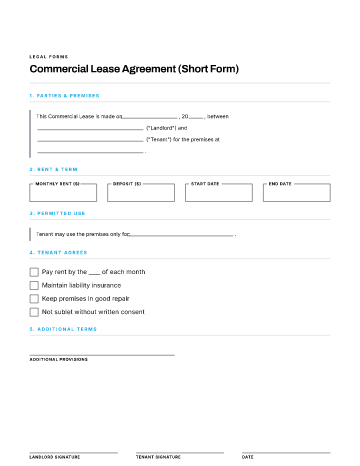 Commercial Lease Agreement (Short Form) — Leases & Rentals form template