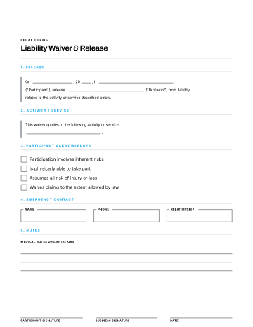 Liability Waiver & Release — Customer & Client template