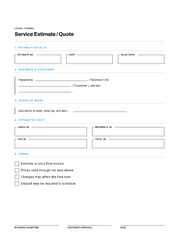 Service Estimate / Quote — Customer & Client template