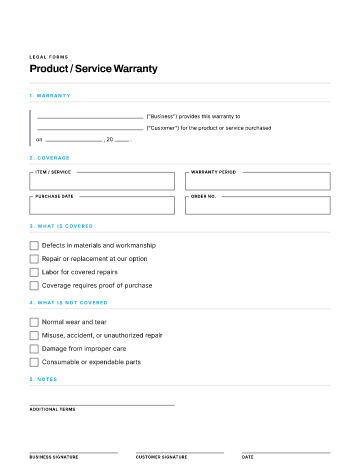 Product / Service Warranty — Customer & Client form template