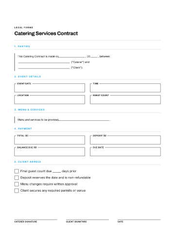 Catering Services Contract — Customer & Client form template