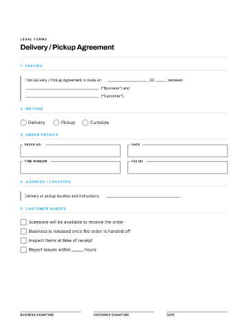 Delivery / Pickup Agreement — Customer & Client form template