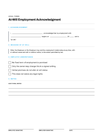 At-Will Employment Acknowledgment — Employees & HR template