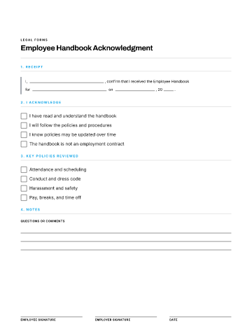 Employee Handbook Acknowledgment — Employees & HR template