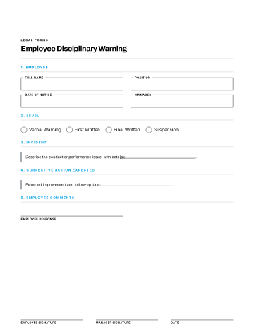 Employee Disciplinary Warning — Employees & HR template