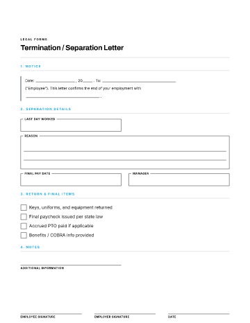 Termination / Separation Letter — Employees & HR template