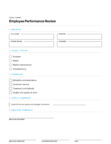 Employee Performance Review — Employees & HR form template