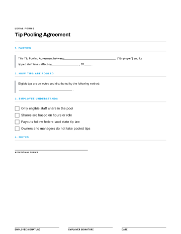 Tip Pooling Agreement — Employees & HR form template