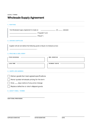 Wholesale Supply Agreement — Business Operations & Sales template