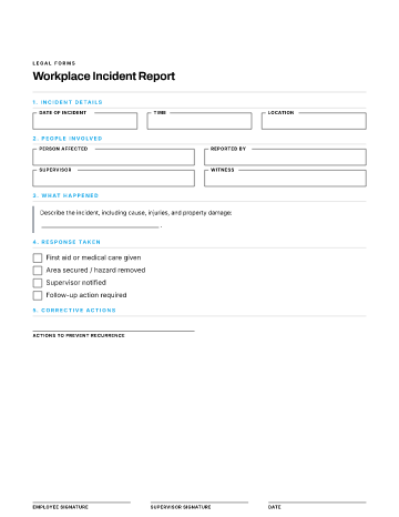 Workplace Incident Report — Business Operations & Sales form template