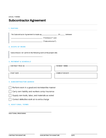Subcontractor Agreement — Business Operations & Sales form template